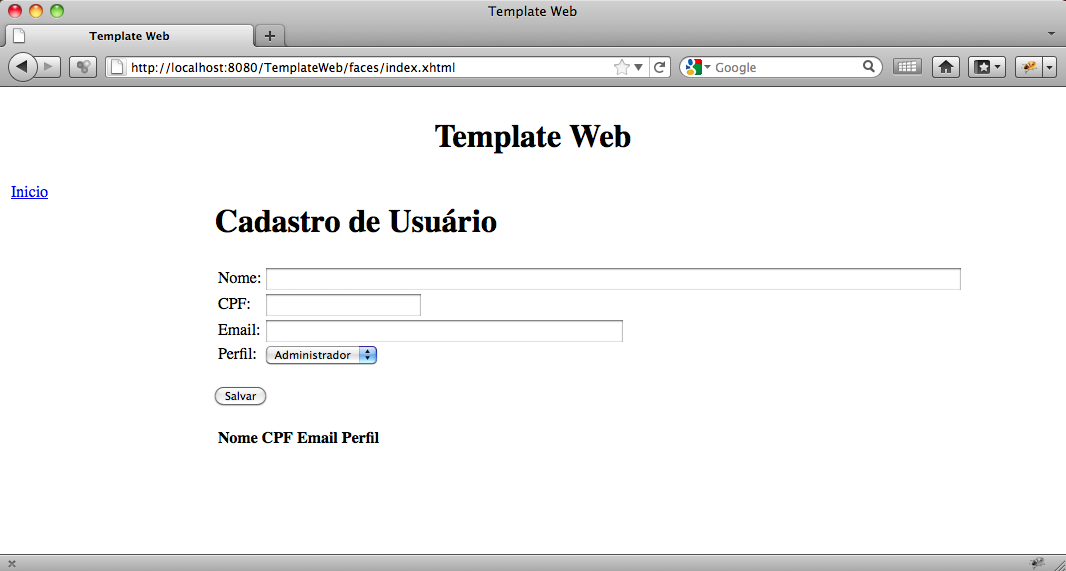 Exemplo de aplicação web com template.